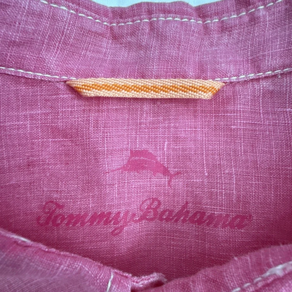 TOMMY BAHAMA Shirt Men's XL Pink Chambray 100% Linen Long Sleeve Breathable - Picture 5 of 11